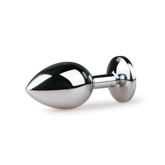 Metalen buttplug met roze kristal - zilverkleurig