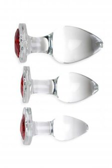 Red Heart Gem Anaalplug Set Van Glas