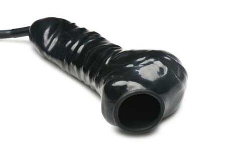 Guzzler Realistische Latex Penis Sleeve Met Slang - Zwart