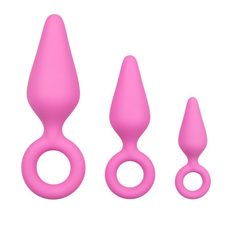 Roze buttplugs met trekring - setje