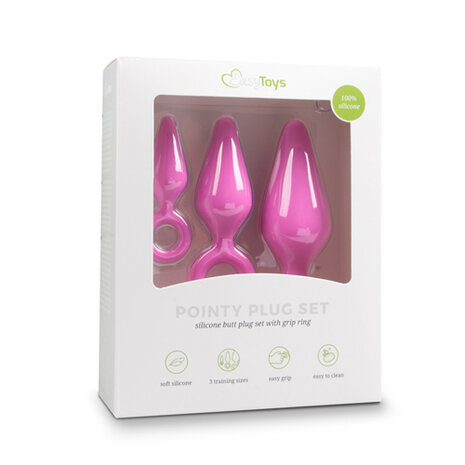 Roze buttplugs met trekring - setje