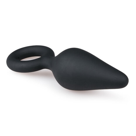 Zwarte buttplug met trekring - medium