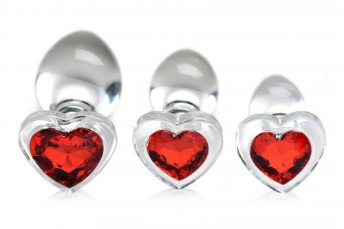 Red Heart Gem Anaalplug Set Van Glas