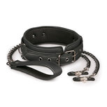 Kunstleren halsband met tepelklemmen Kunstleren halsband met tepelklemmen